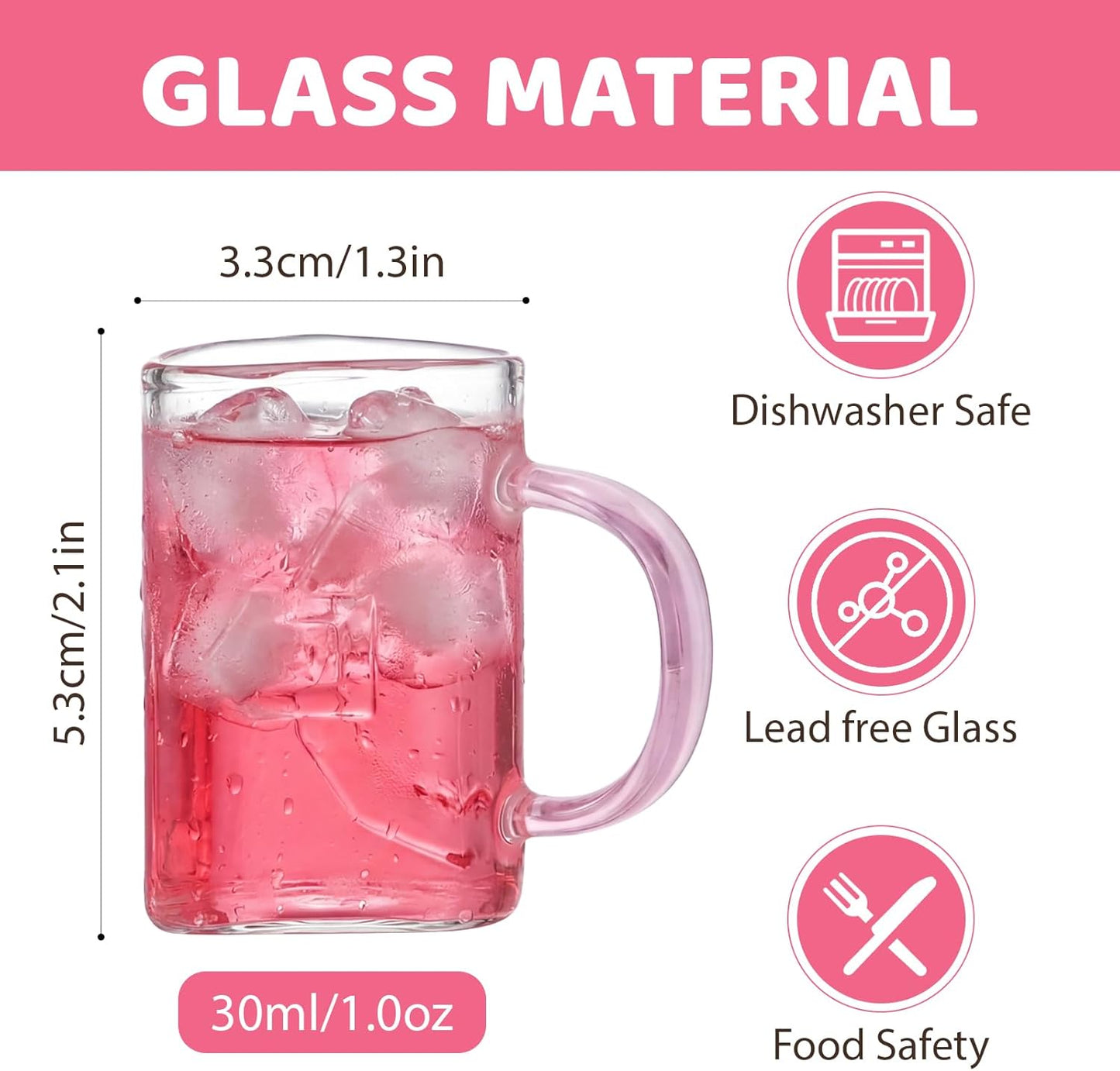 Set de 4 vasos para shots divertidos con bolsa de vidrio rosa para mujer