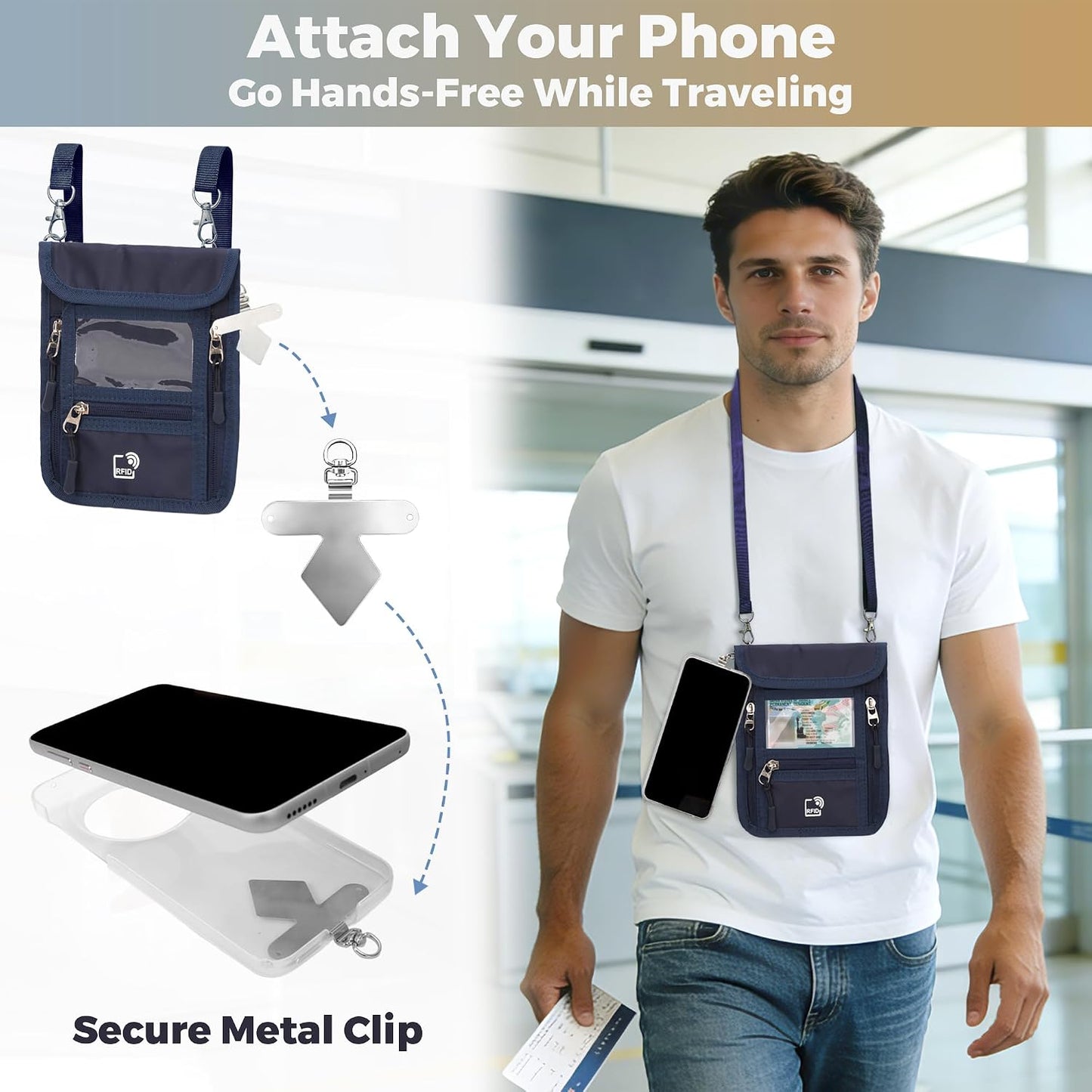 Porta documentos con clip y protección RFID