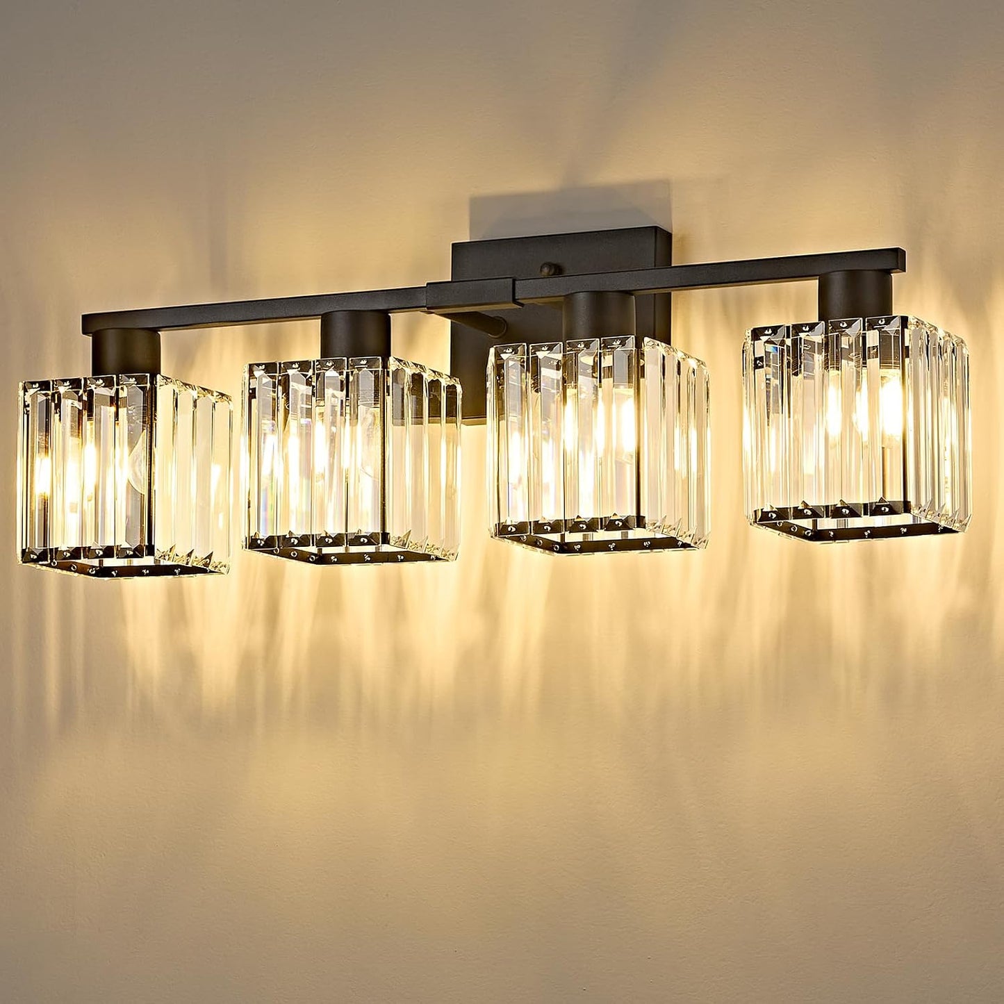 Lámpara baño 4 luces cristal negro pared