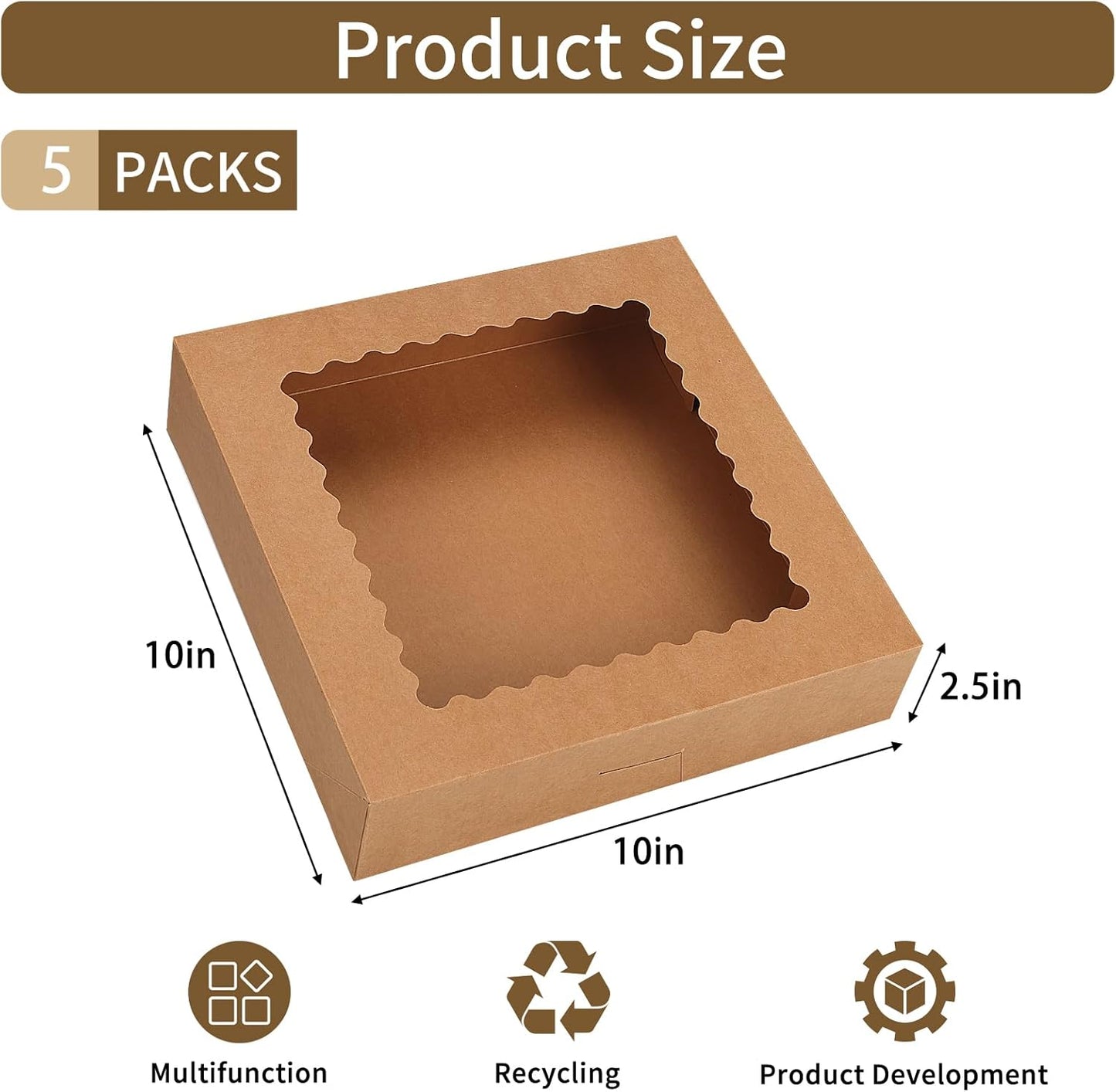 Cajas para tartas Moretoes 10 x 10 pulgadas con ventana marrones