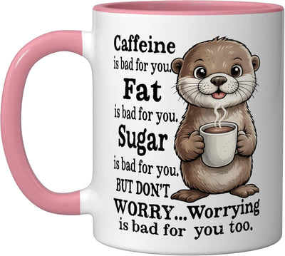 Taza de cerámica rosa/blanca Caffeine es mala para ti Azúcar es mala para ti