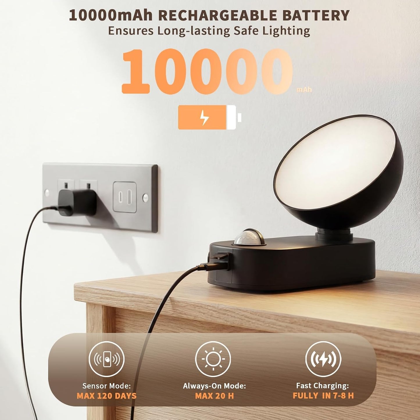 Luz exterior con sensor movimiento 700lm batería 10000mAh 3 modos