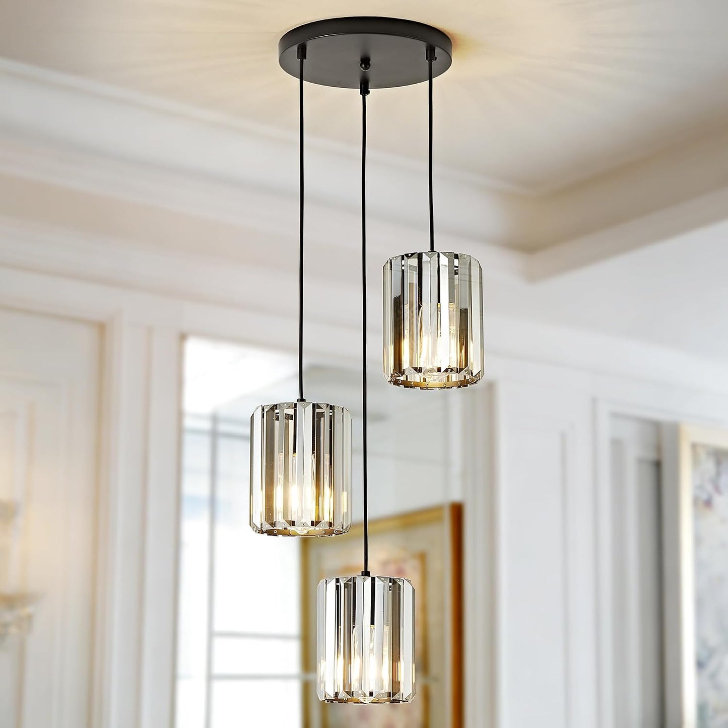 Lámpara techo cristal negro 3 luces colgante comedor