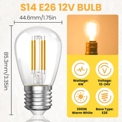 Bombilla LED E26 12V CC/CA 4W 3000K para solar garaje paisaje