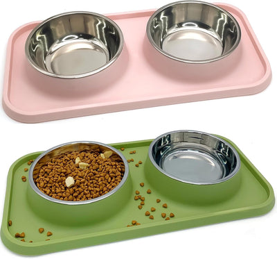 2 Pzas Cuencos Acero Inox Perros Tapete Antiderrap