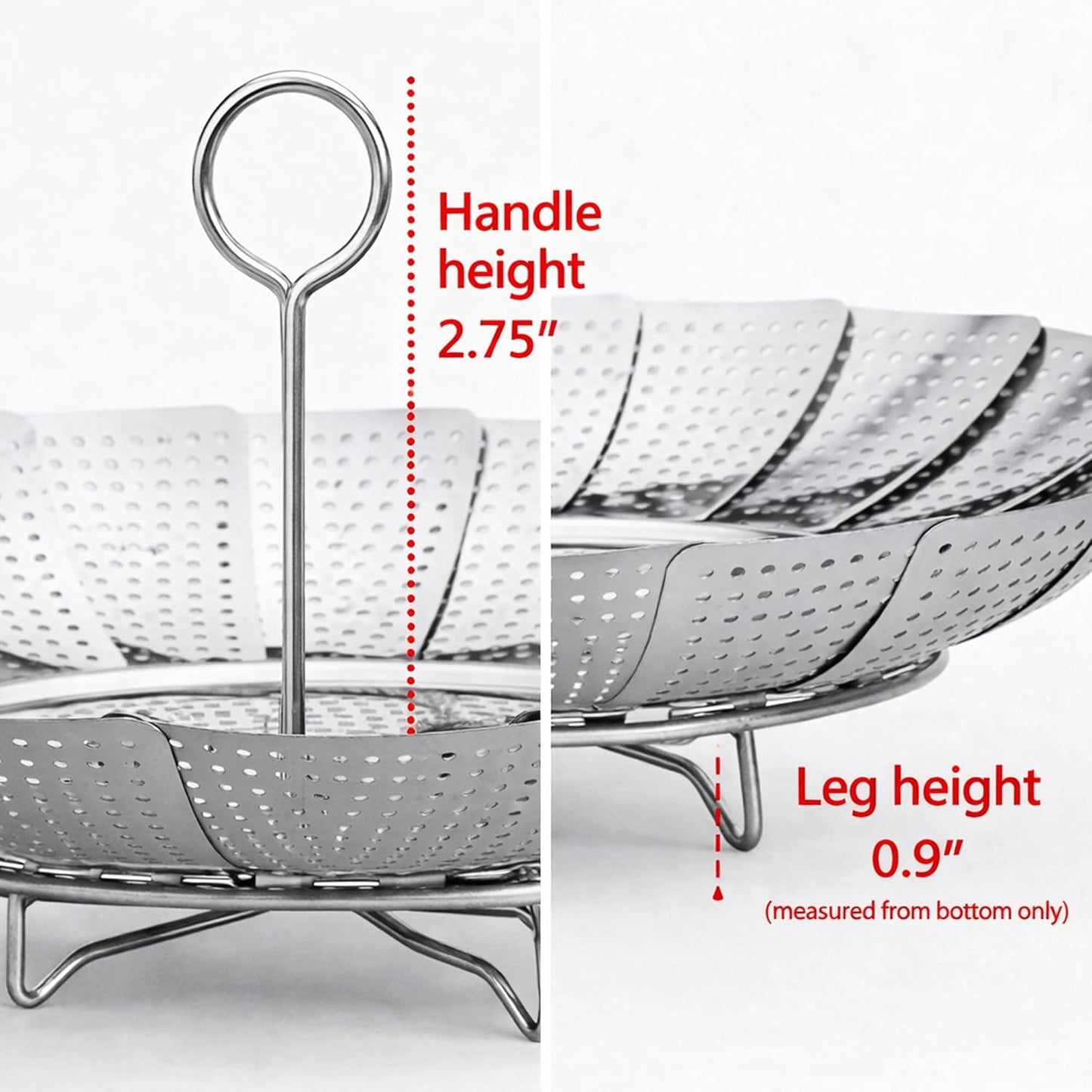 Cesta para vapor de acero inoxidable 304 expandible con mango anillo