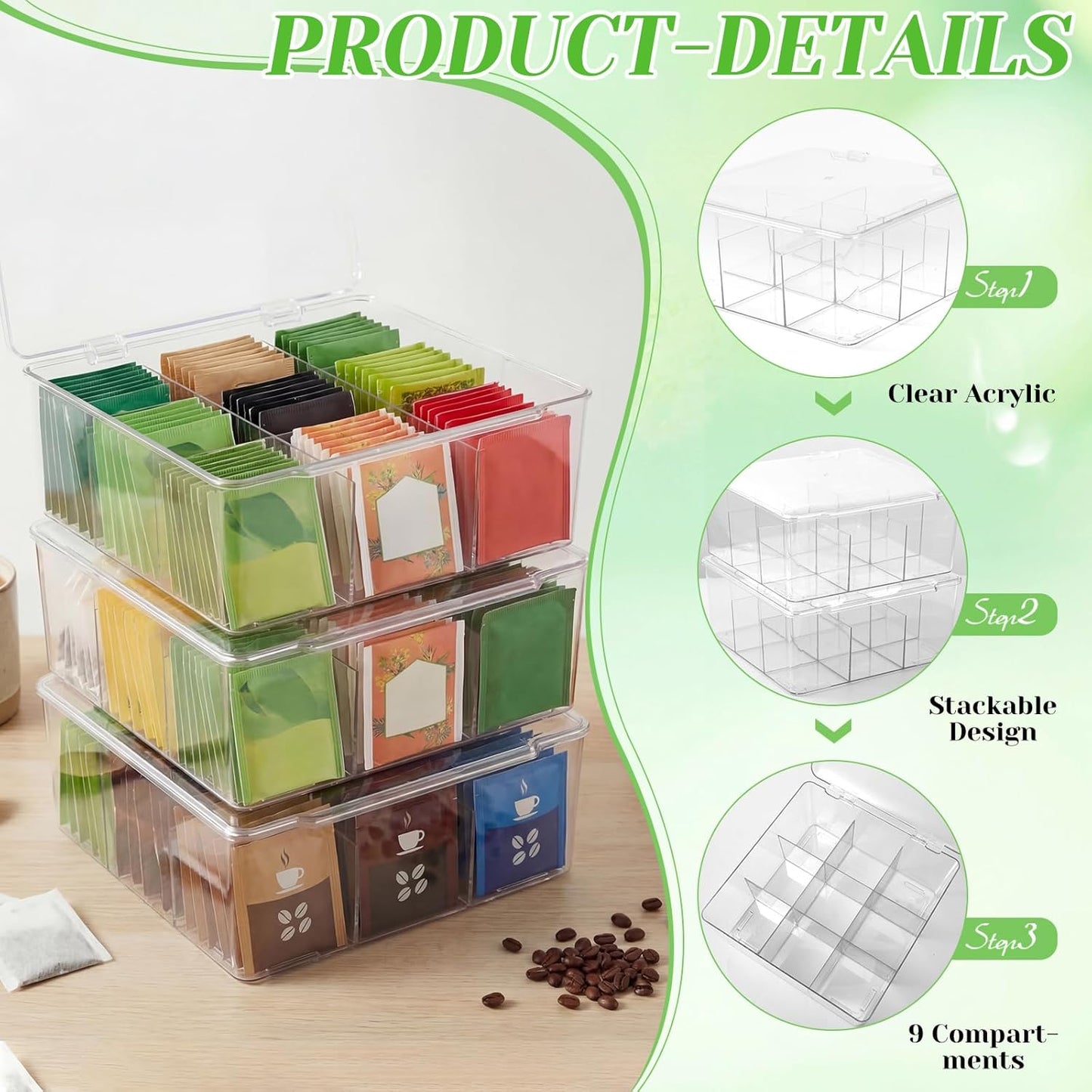 Organiz. bolsas té transparente para cocina y despensa