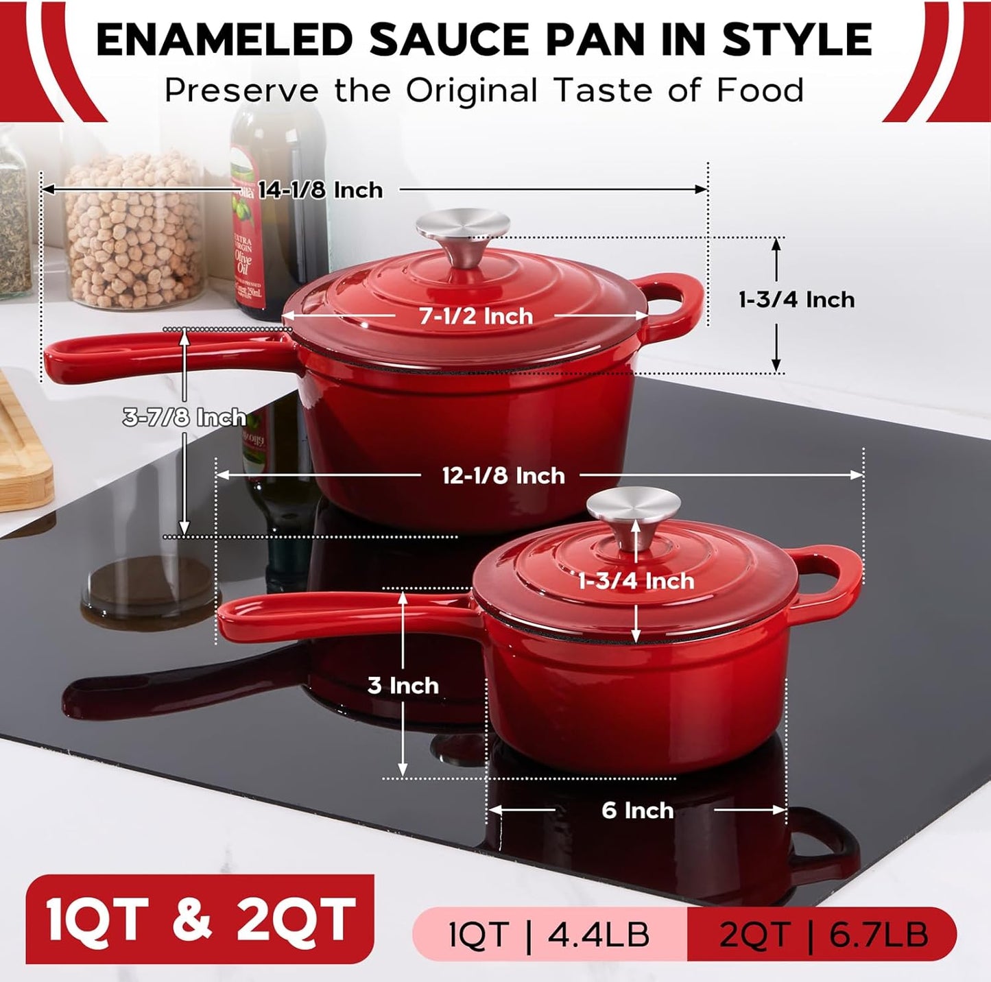 Sartén Hierro Fundido Esmaltado Juego 1/4 y 2/4qt Con Tapa