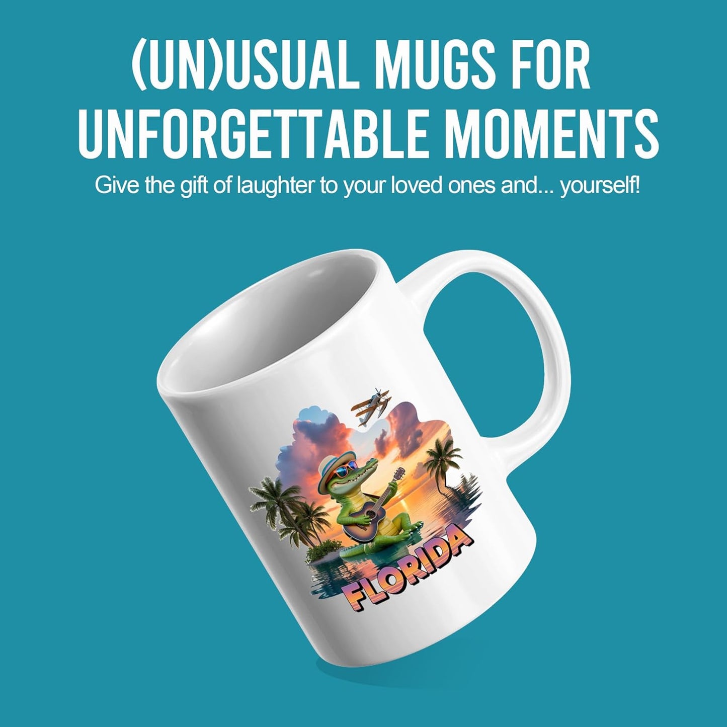 Taza de cerámica Panvola Florida con diseño de cocodrilo color blanco