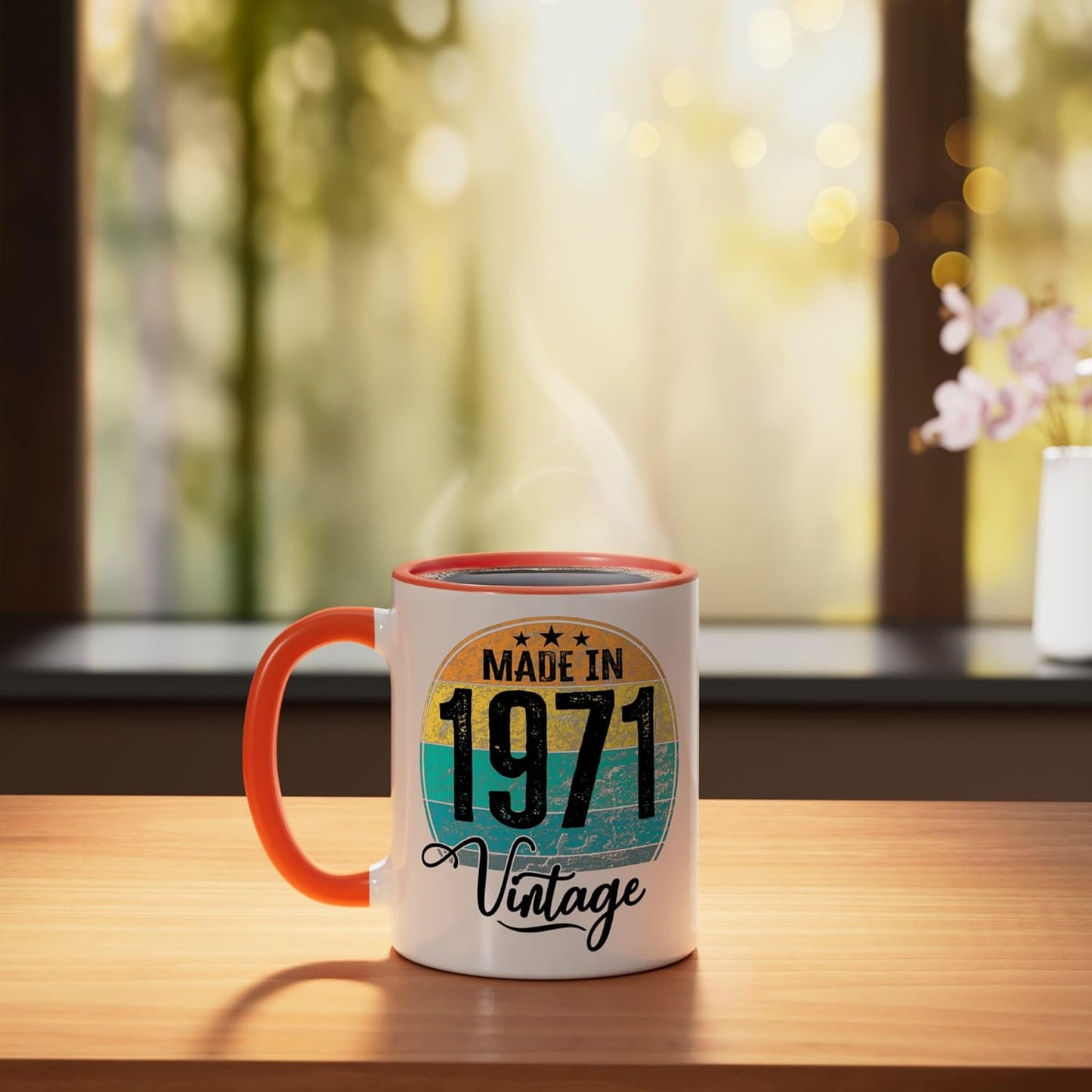 Taza Cerámica Cumpleaños Año 1971 Naranja/Blanco