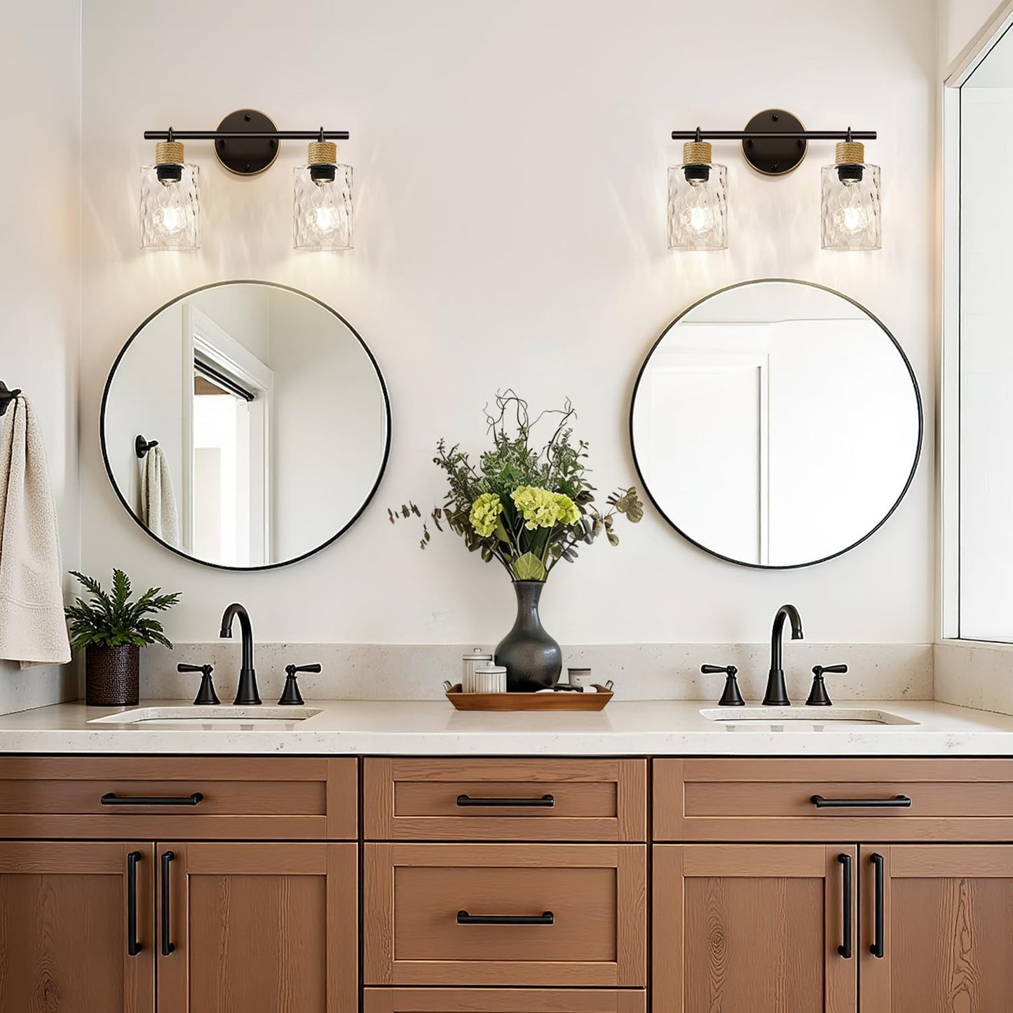 Lámpara baño 2 luces marrón y dorada para espejo cocina pasillo