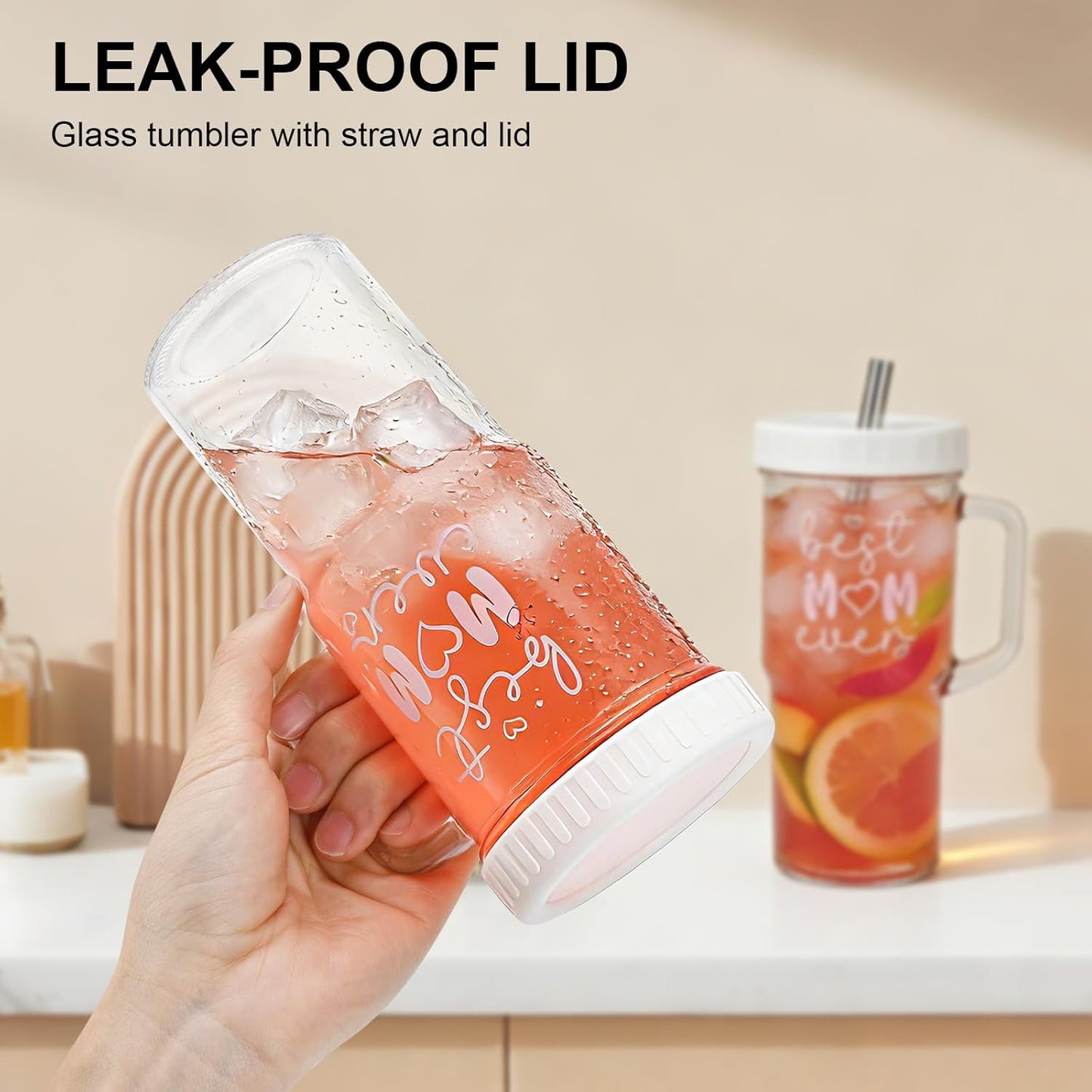 Vaso Vidrio Asa Aislado 24oz con Tapa Popote y Cepillo