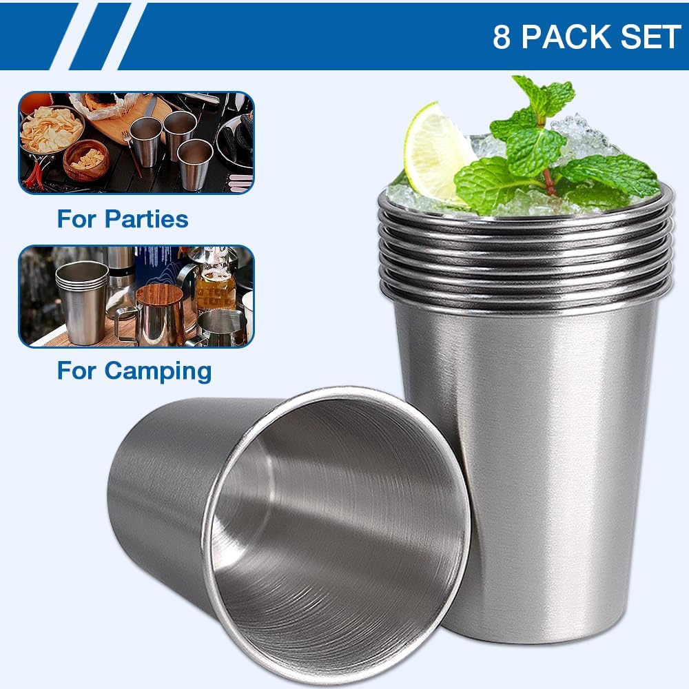 Vasos acero inox 12oz set 8 para bar y hogar