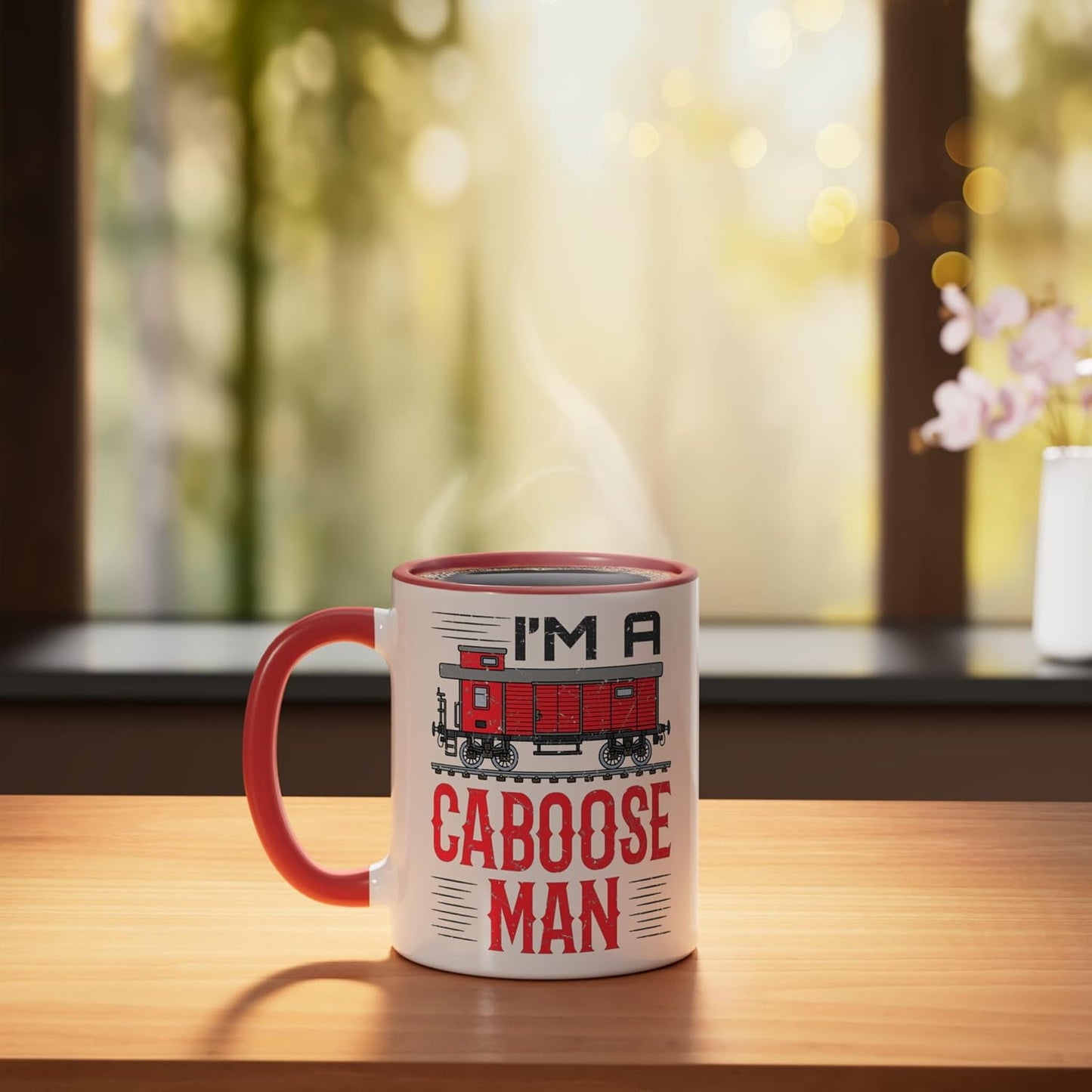 Taza Cerámica Tren Roja Blanca