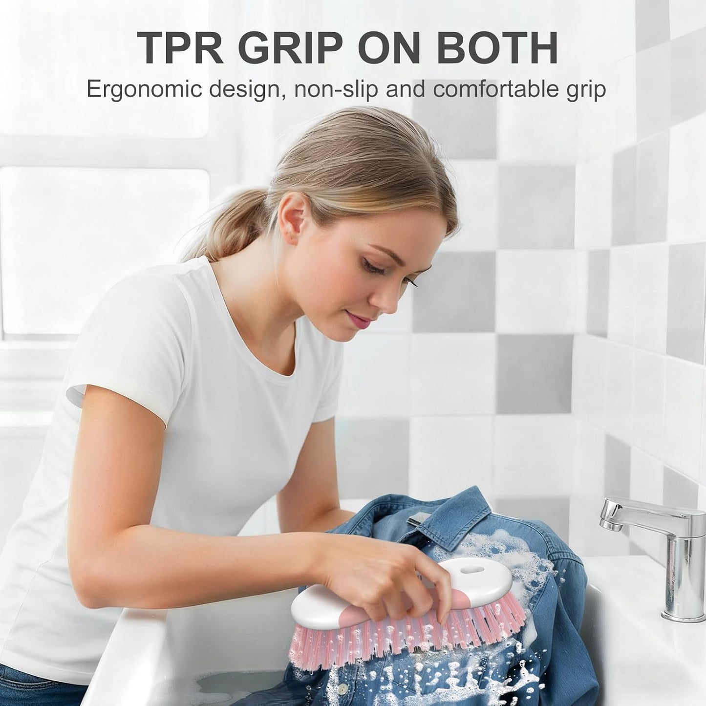 2 Pzas Cepillo Multiusos Rígido Antiderrap Baño Cocina Rosa