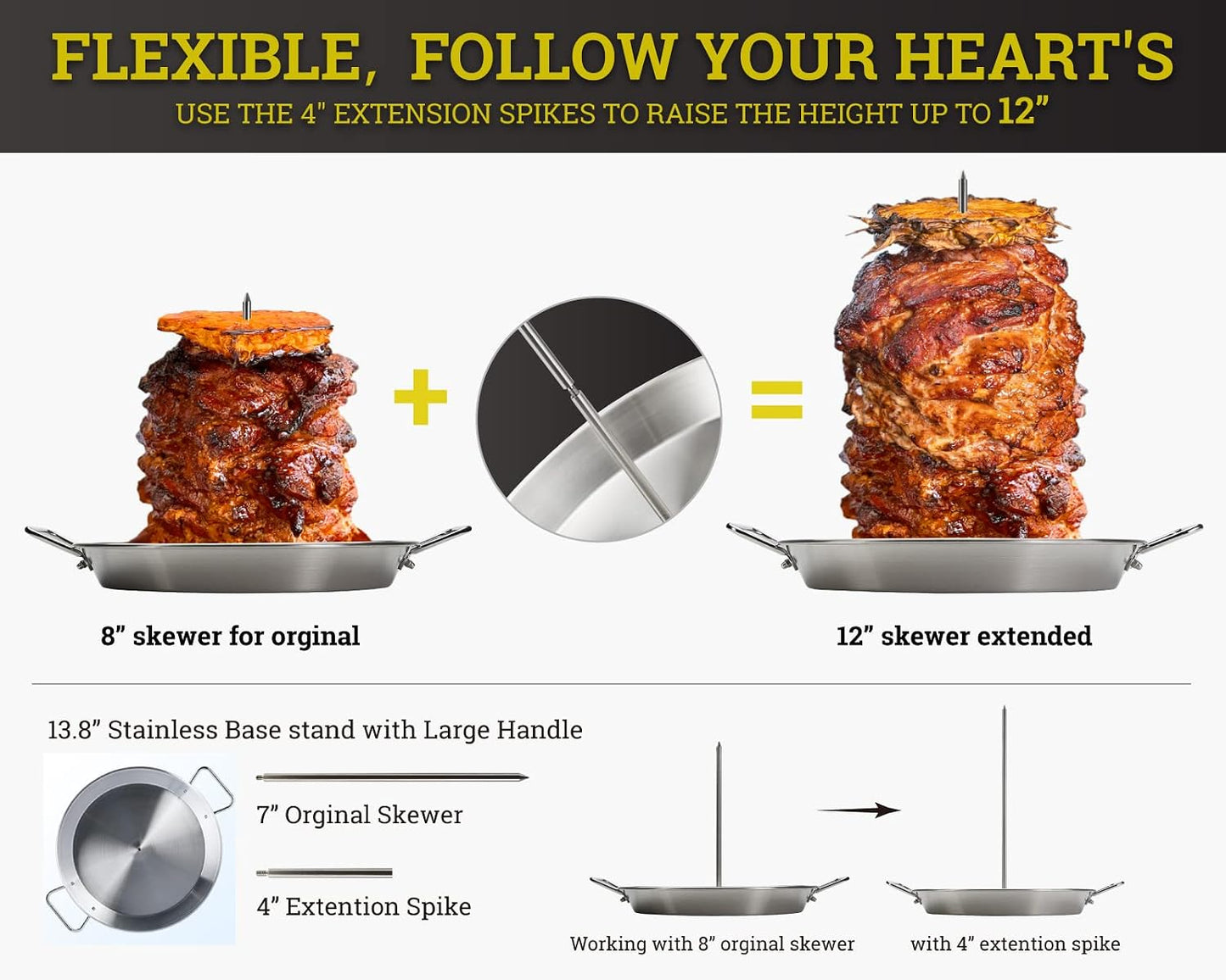 Tacos Al Pastor Kit Brochetas 7pulg Acero Inox