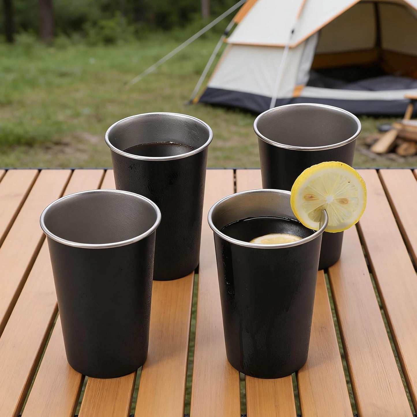 Set 4 Vasos Acero Inox Apilables Reutilizables Negro