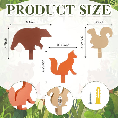 3 Ganchos Animales Perchero Madera Guardería Decoración