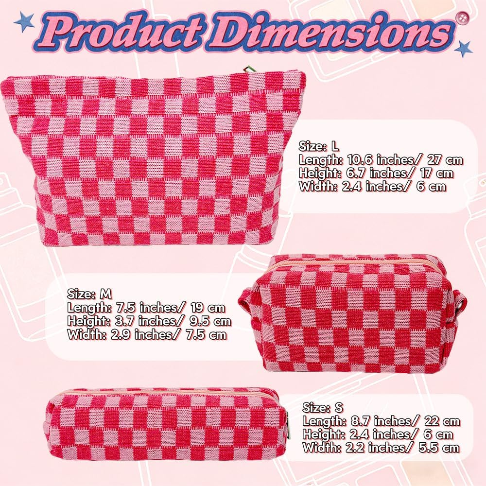 Set bolsas maquillaje a cuadros con cremallera para viaje