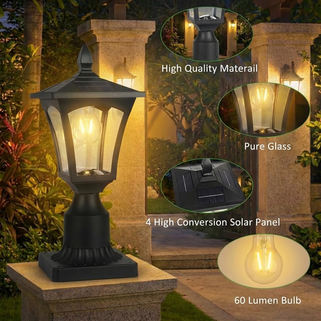 Lámpara solar exterior vidrio luz blanca cálida jardín patio
