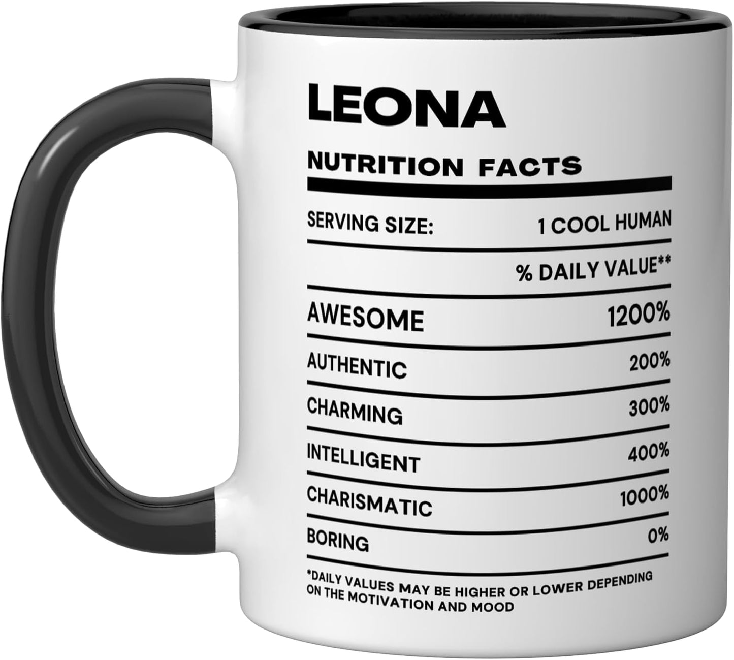 Taza Cerámica Leona Nutrition Datos Negra/Blanca