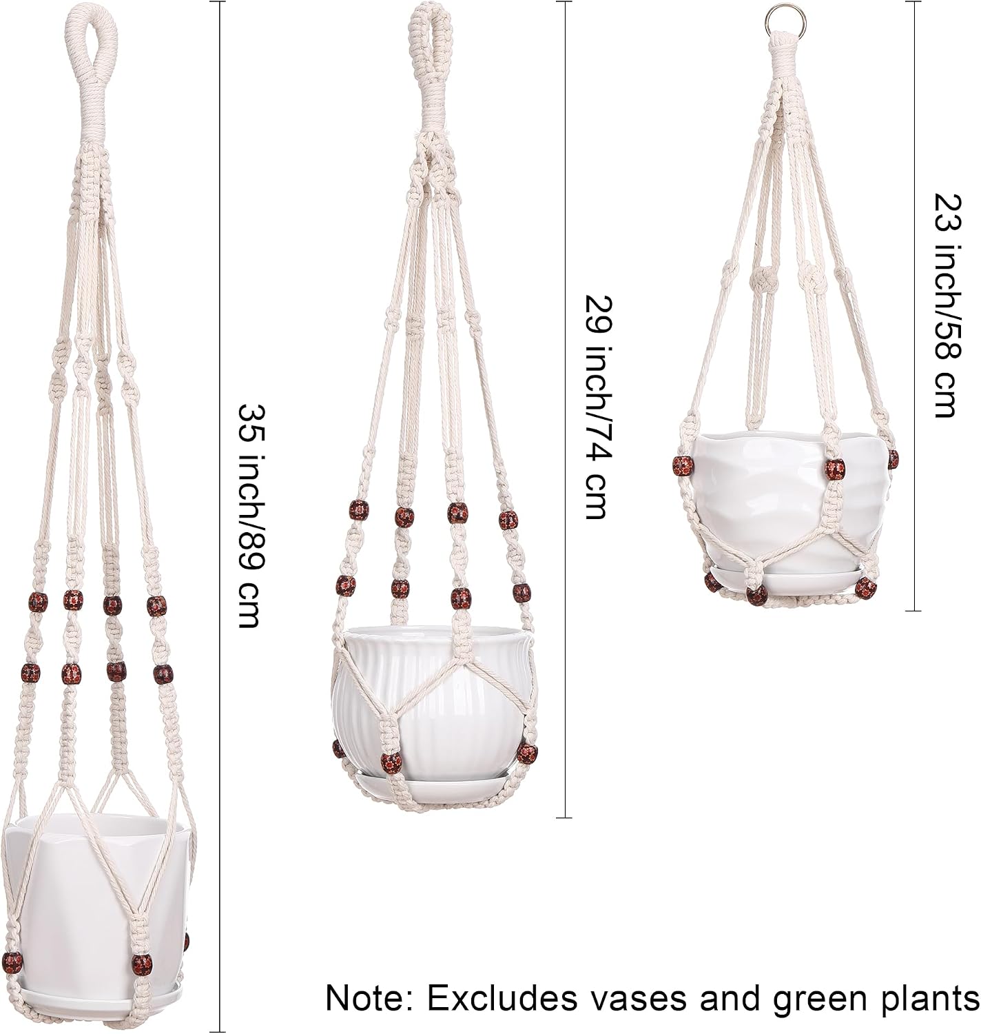 3 Pzas Perchas Macramé 35x29x23pulg Cesta Colgante Sin Borlas