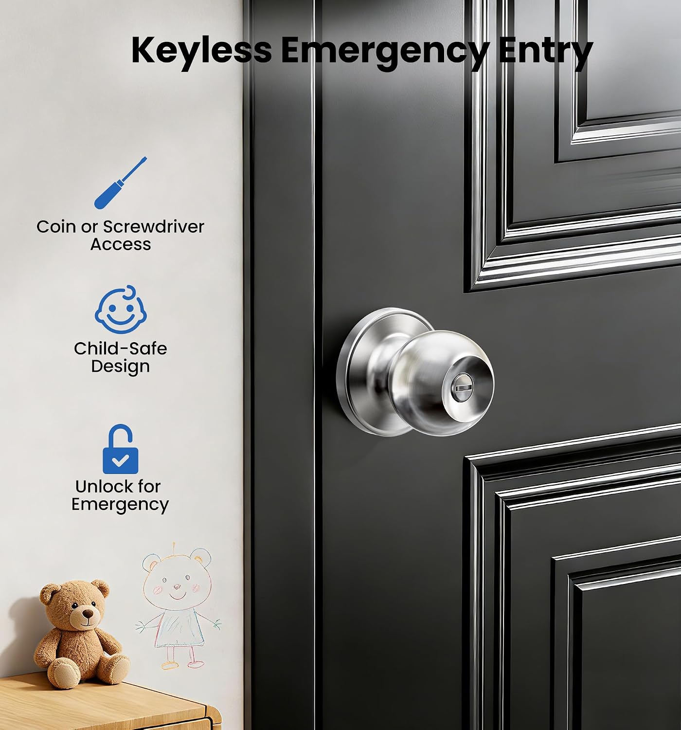6 Pomas Puerta Interior Cerradura Sin Llave Bloqueo Pulgar Metal