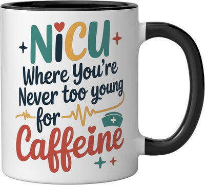 Taza de café para enfermeras neonatales NICU en negro y blanco