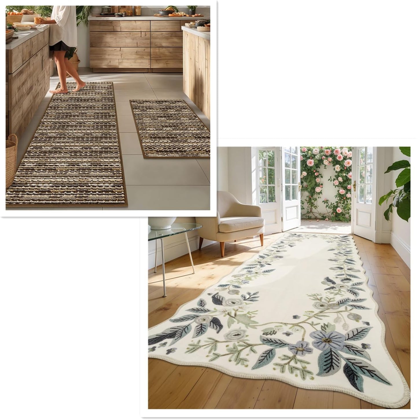 Alfombras cocina brown gream floral set 2