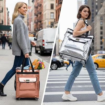 4 Pack Bolsas Compras Reutilizables con Base Reforzada y Ruedas