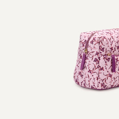 Bolsa maquillaje acolchada viaje mujer malla rosa