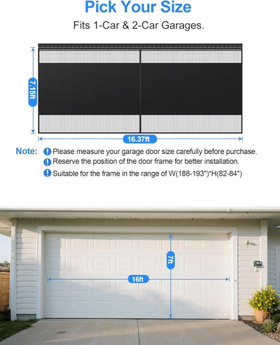 Pantalla privacidad puerta garaje 2 autos 16x7ft malla PET