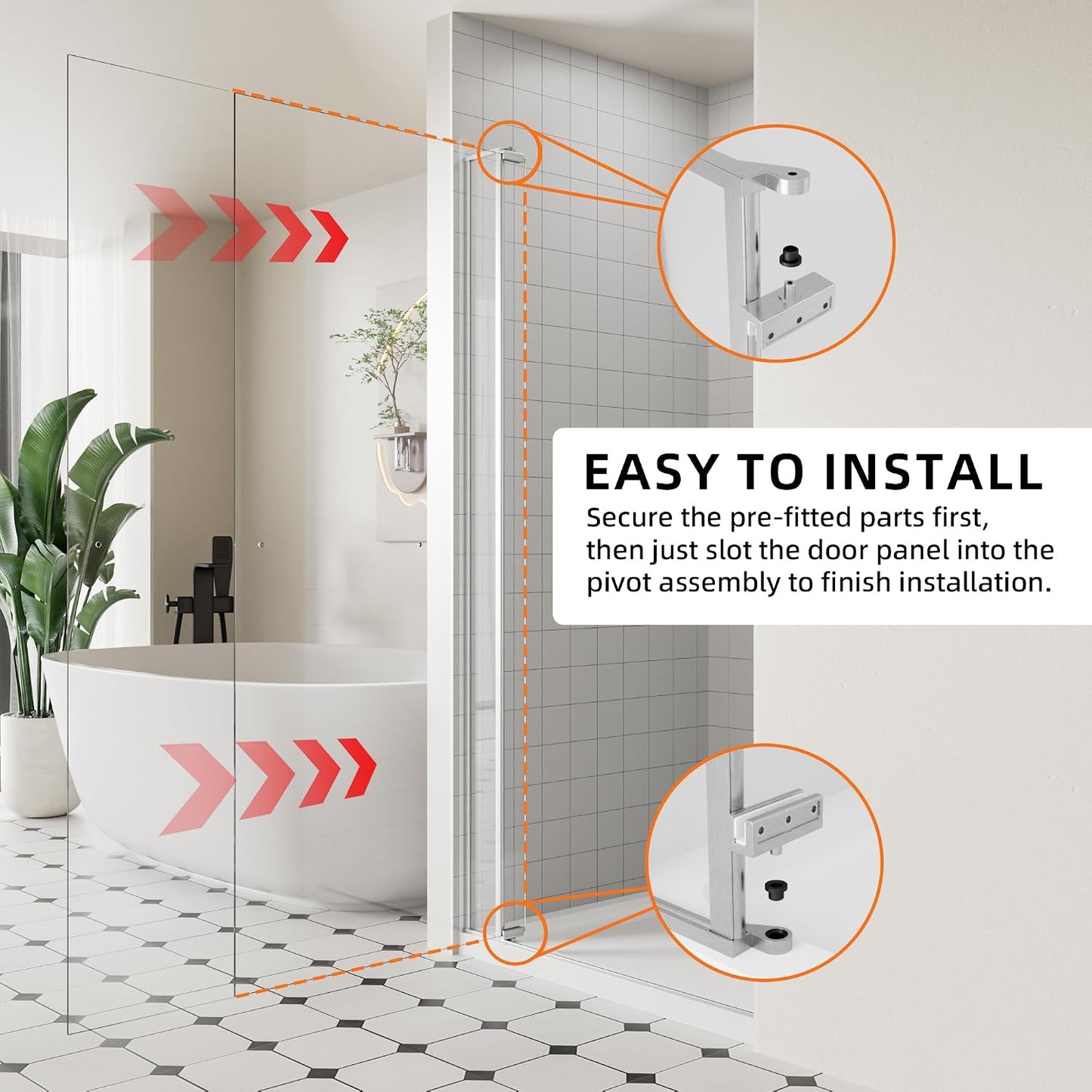 Puerta ducha pivotante sin marco 32-36pulg x72pulg vidrio templado