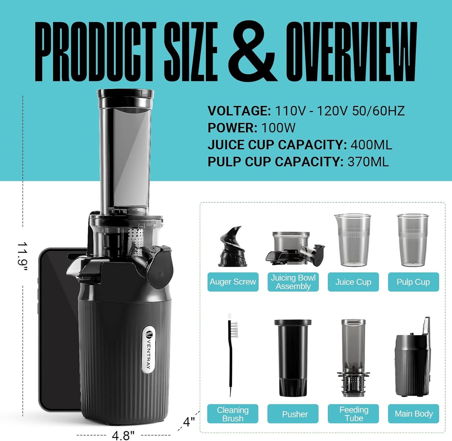 Extractor Jugos Ventray 4.7pulg y Mini Exprimidor Ginnie