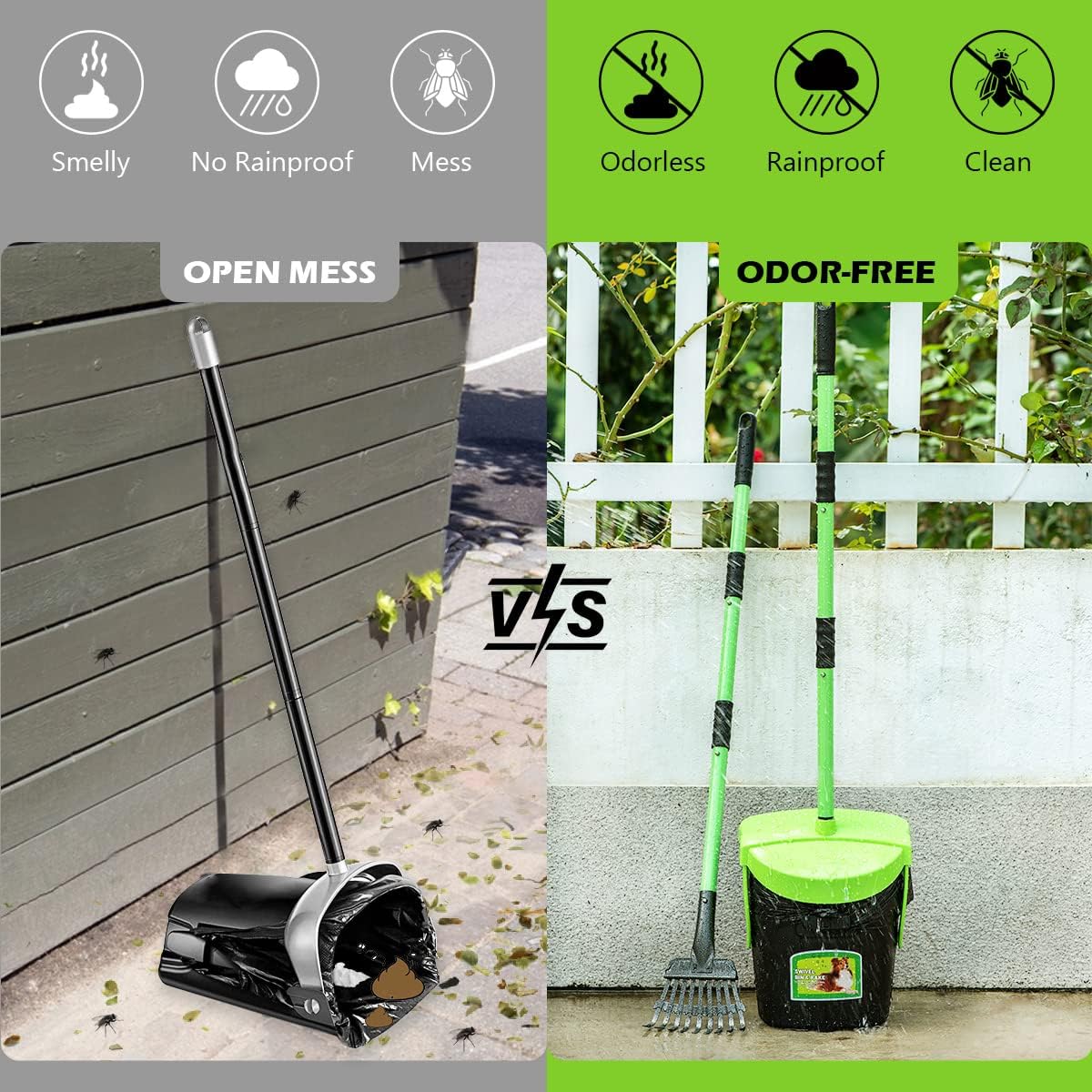 Kit cubo giratorio rastrillo 100 bolsas desechos perros 36.6pulg