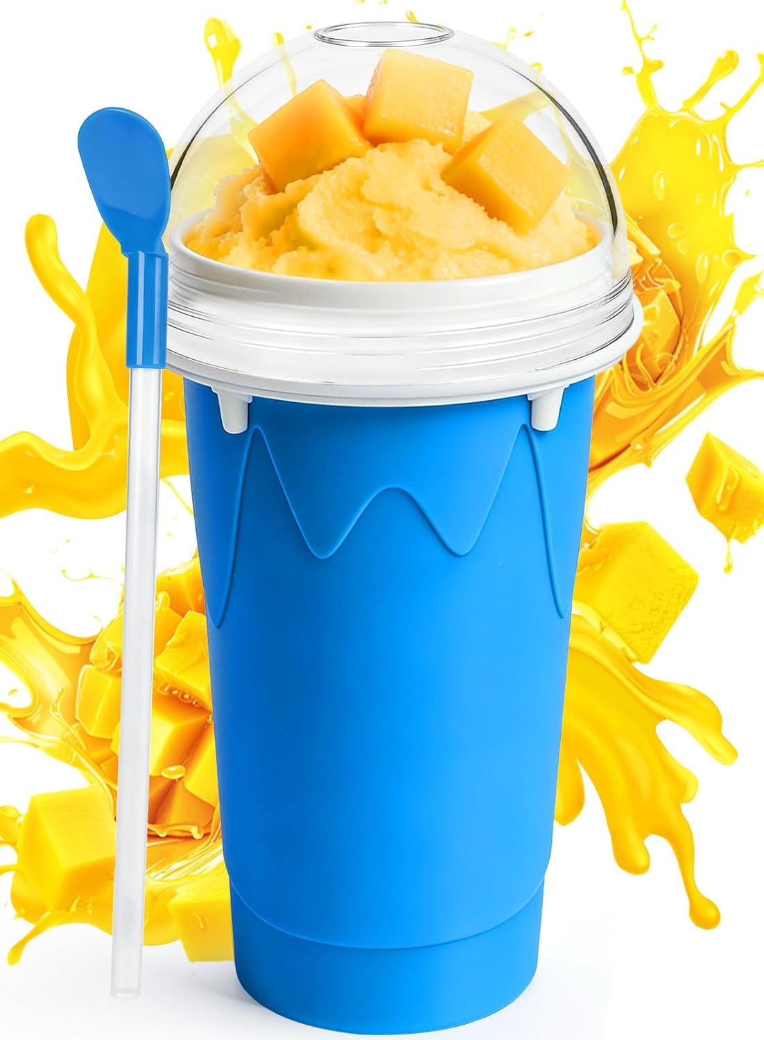 Vaso para granizado mágico de 16.9 fl oz azul con tapa y popote