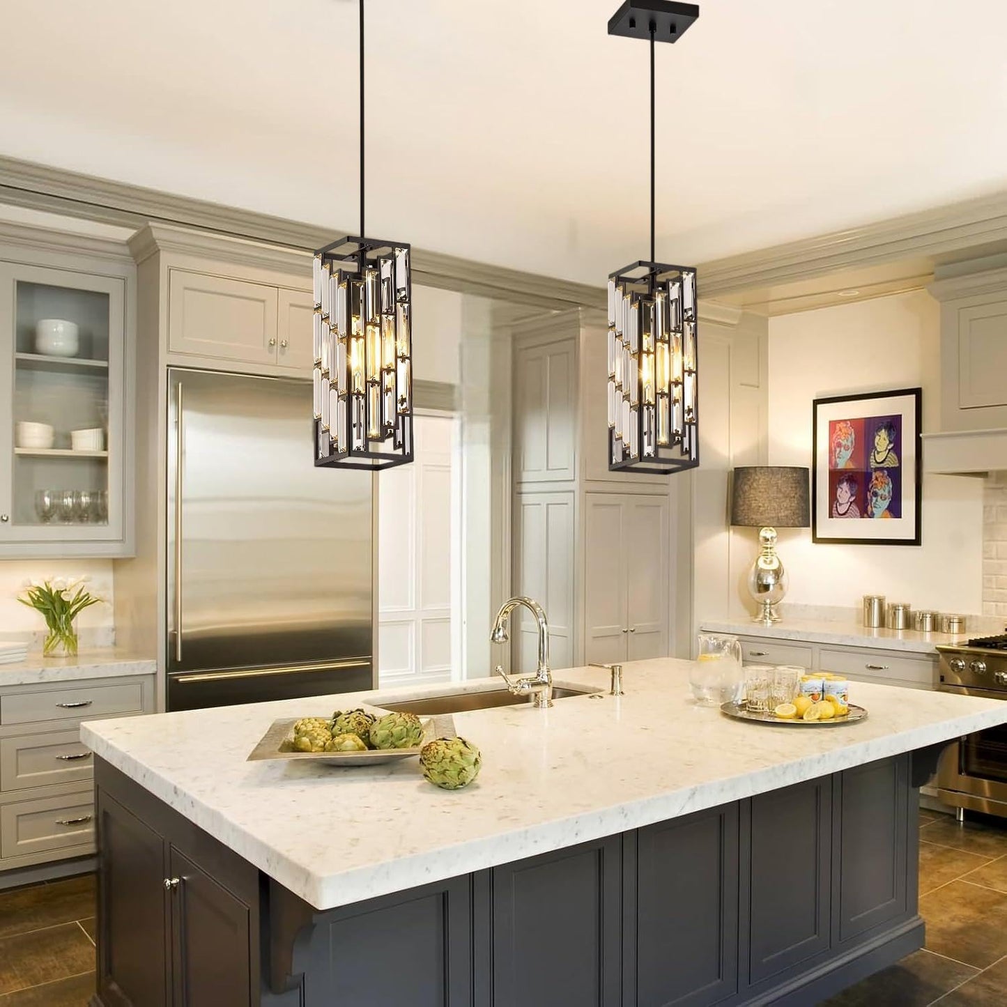 Luces colgantes negras isla cocina modernas ajustables