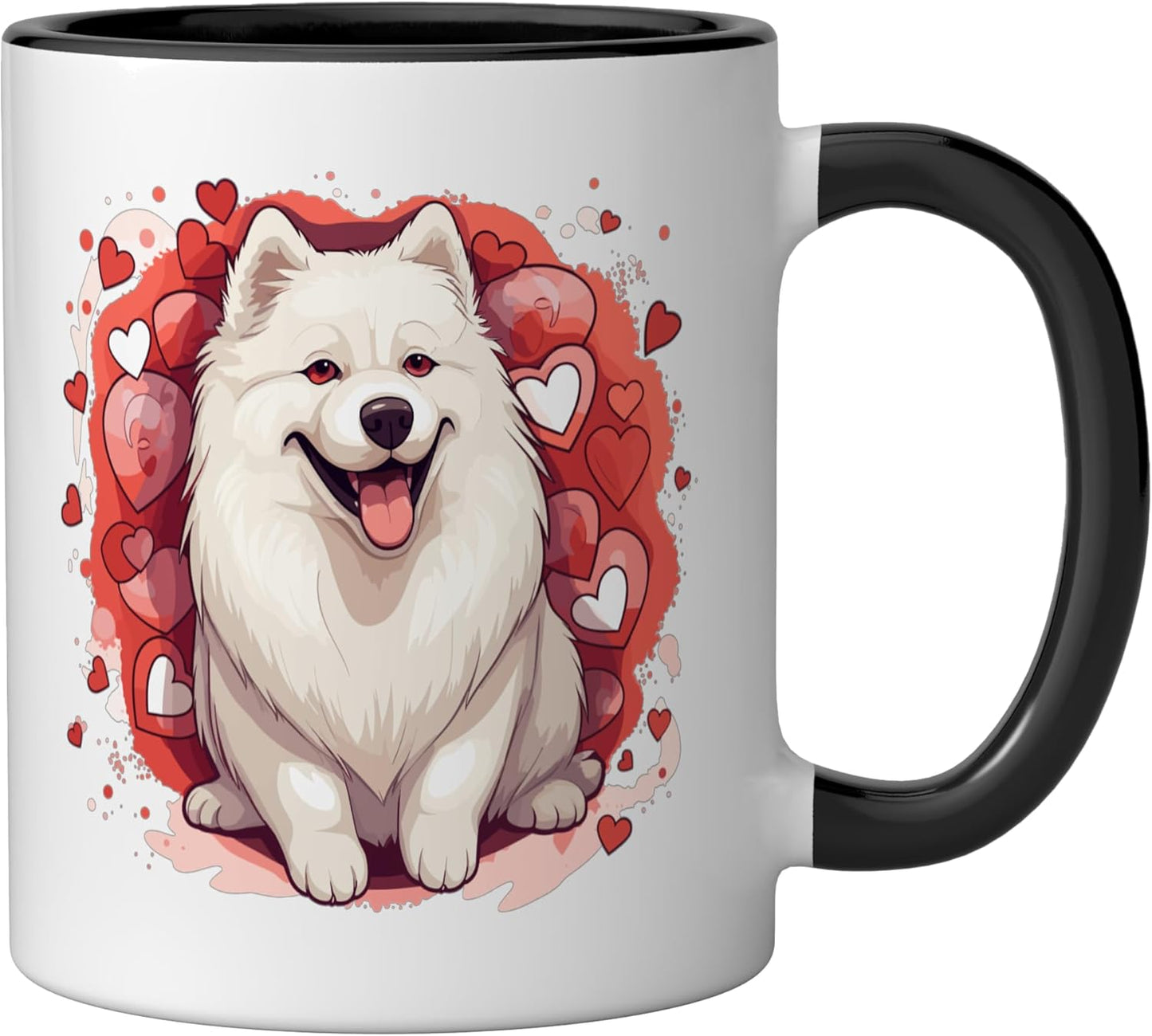 Taza cerámica para perro Samoyed con diseño de corazones negro/blanco