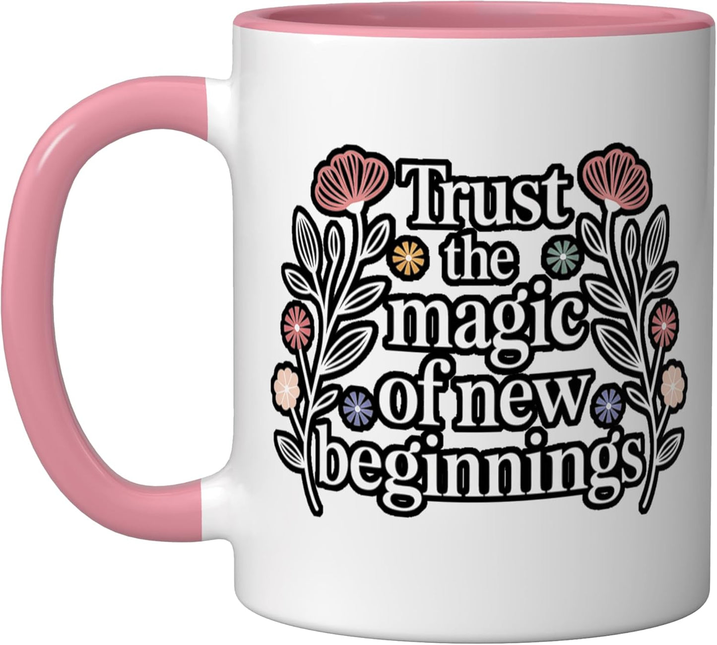 Taza Cerámica Rosa/Blanca Magia Nuevos Comienzos
