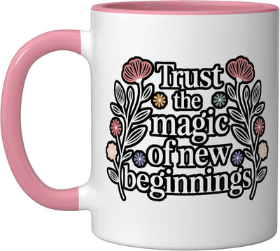 Taza Cerámica Rosa/Blanca Magia Nuevos Comienzos