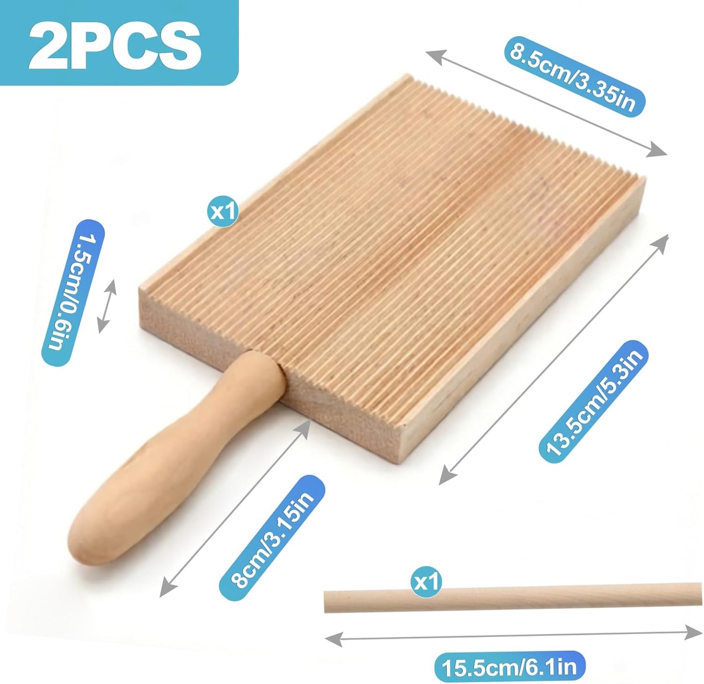 Juego tablas ñoquis madera con rodillo paleta cocina