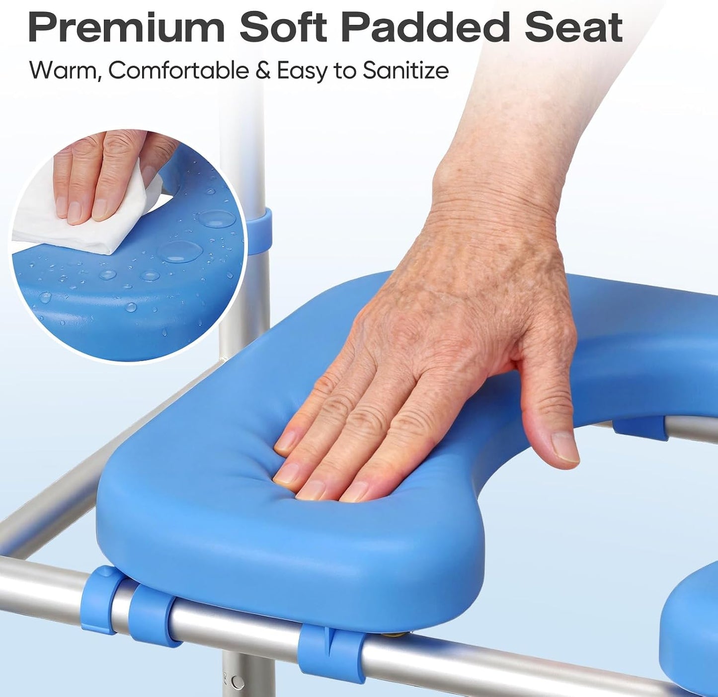 Asiento inodoro acolchado elevado con asas para adultos mayores