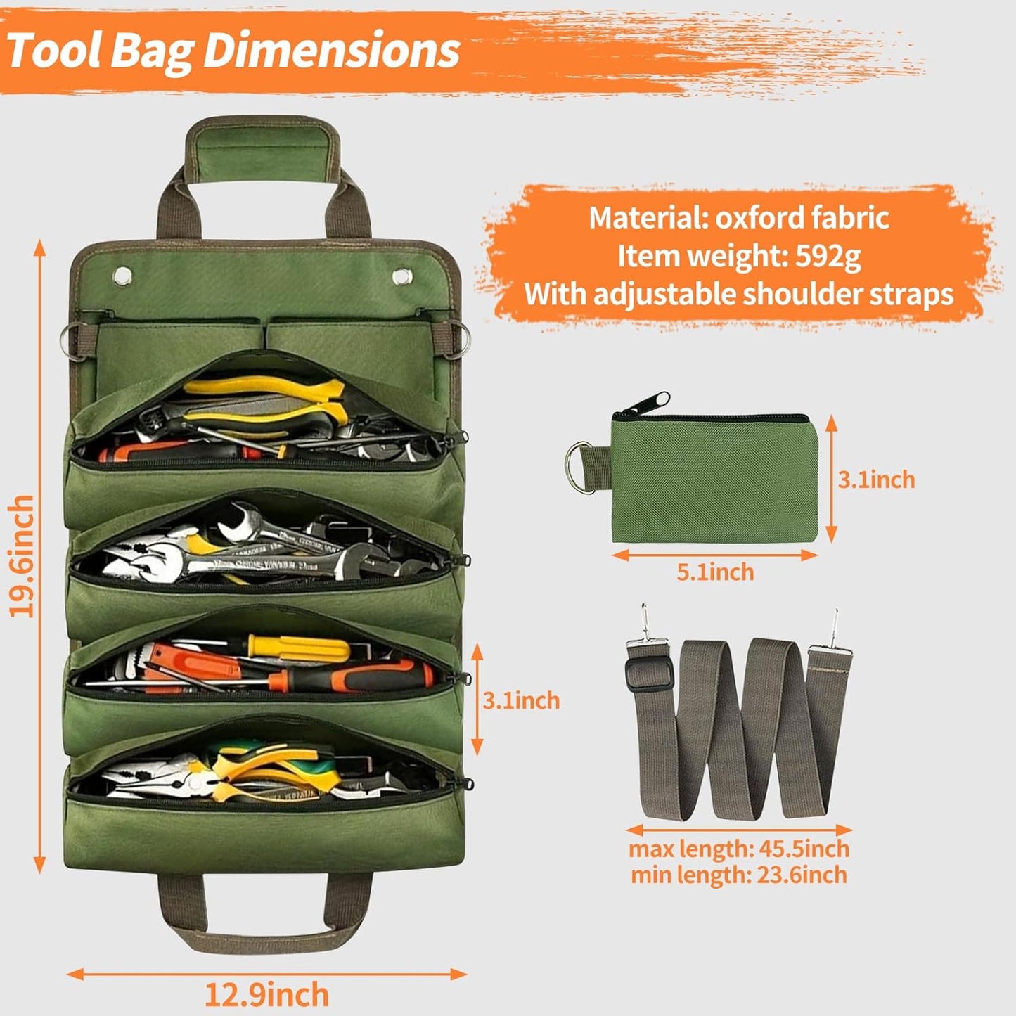 Organiz. bolsas herramientas 4 comp. 2 bolsas desmontables
