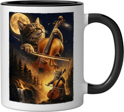 Taza cerámica de gato tocando el violonchelo amante de la música