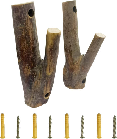2 Ganchos Madera Real Rama Corteza Decorativos Pared