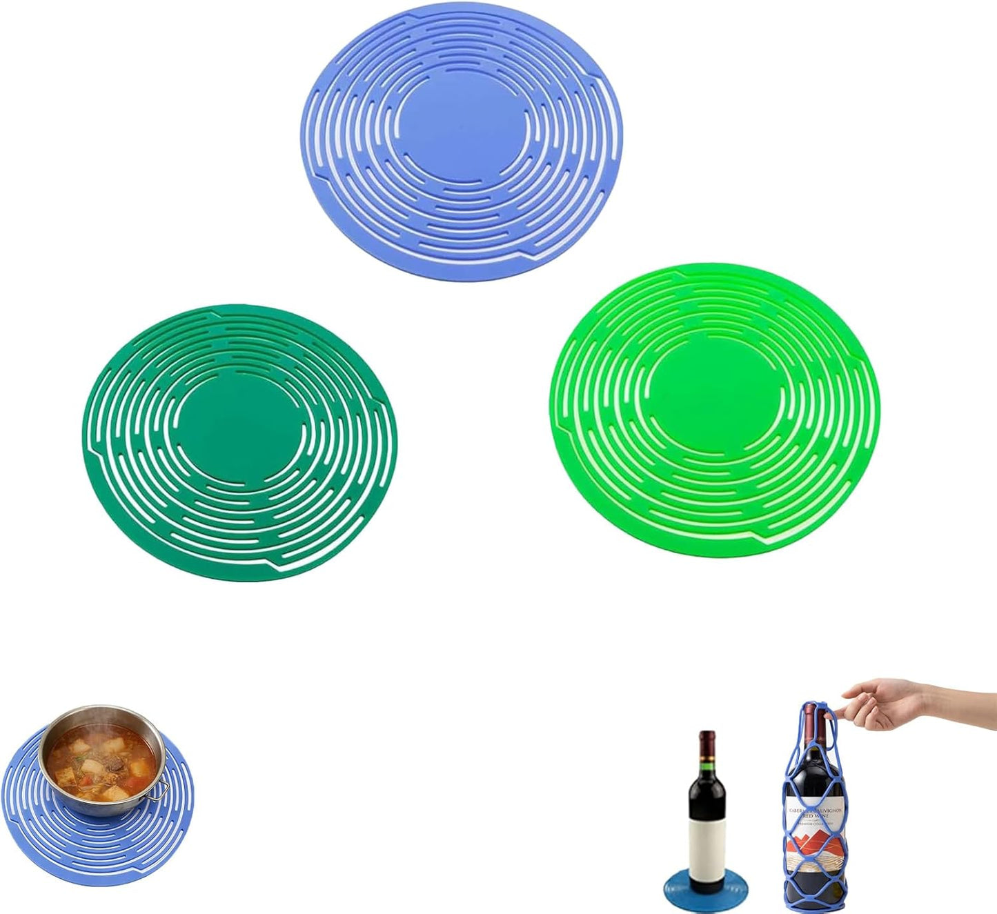 Portavasos silicona 2 en 1 con alfombrilla plegable para botella de vino