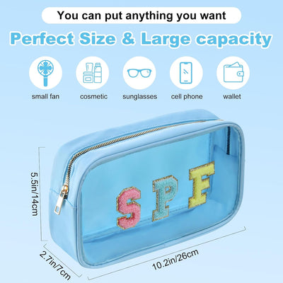 Bolsa cosméticos SPF transparente con chenilla