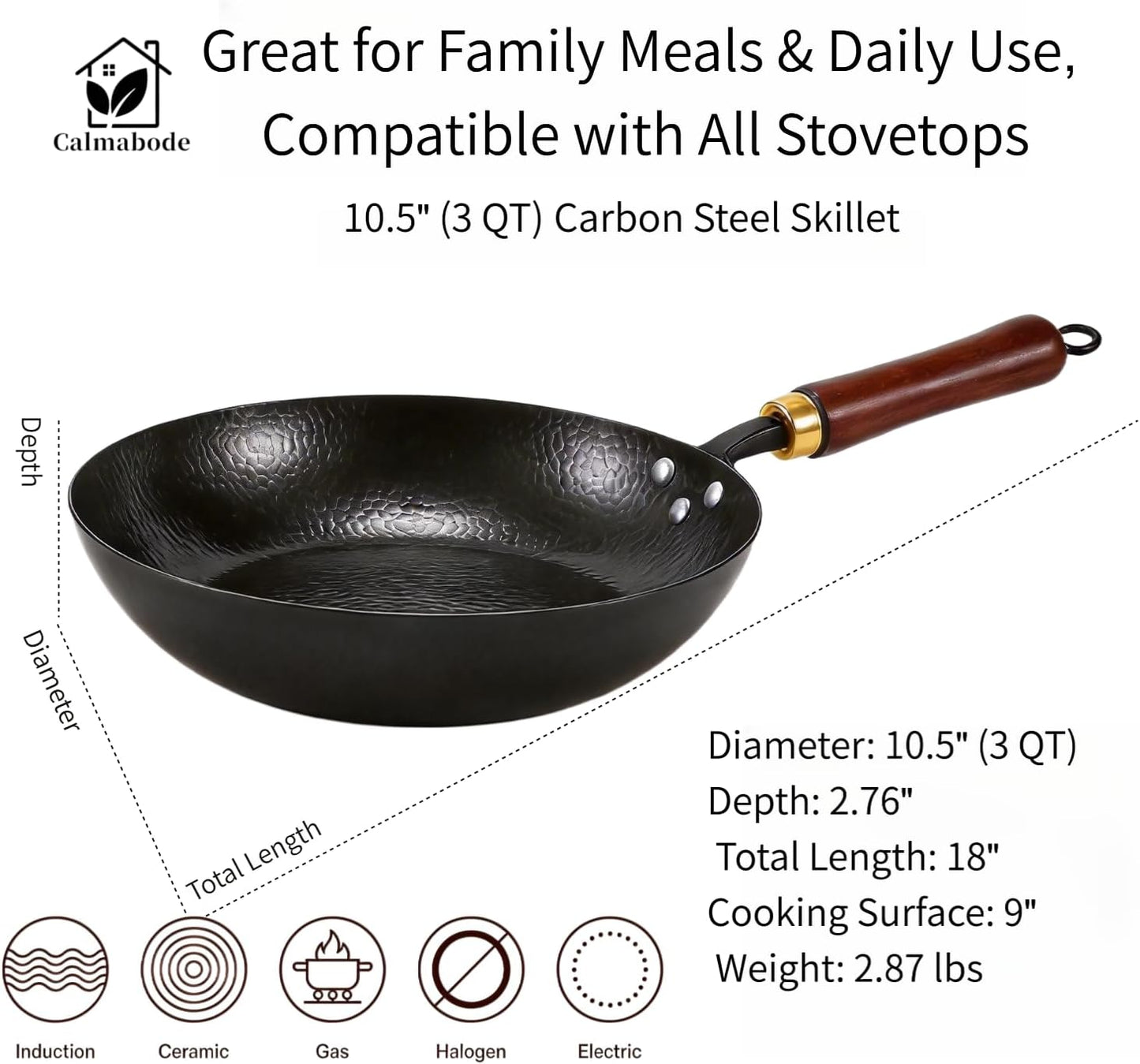 Sartén Wok Acero Carbono 11pulg Antiadherente Multiuso