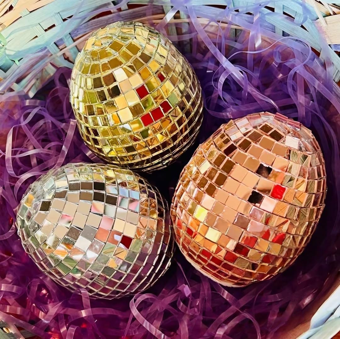 Decoraciones Pascua 3 huevos discoteca bola reflectante