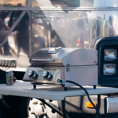 Parrilla gas propano portátil acero inox tapa alta termómetro